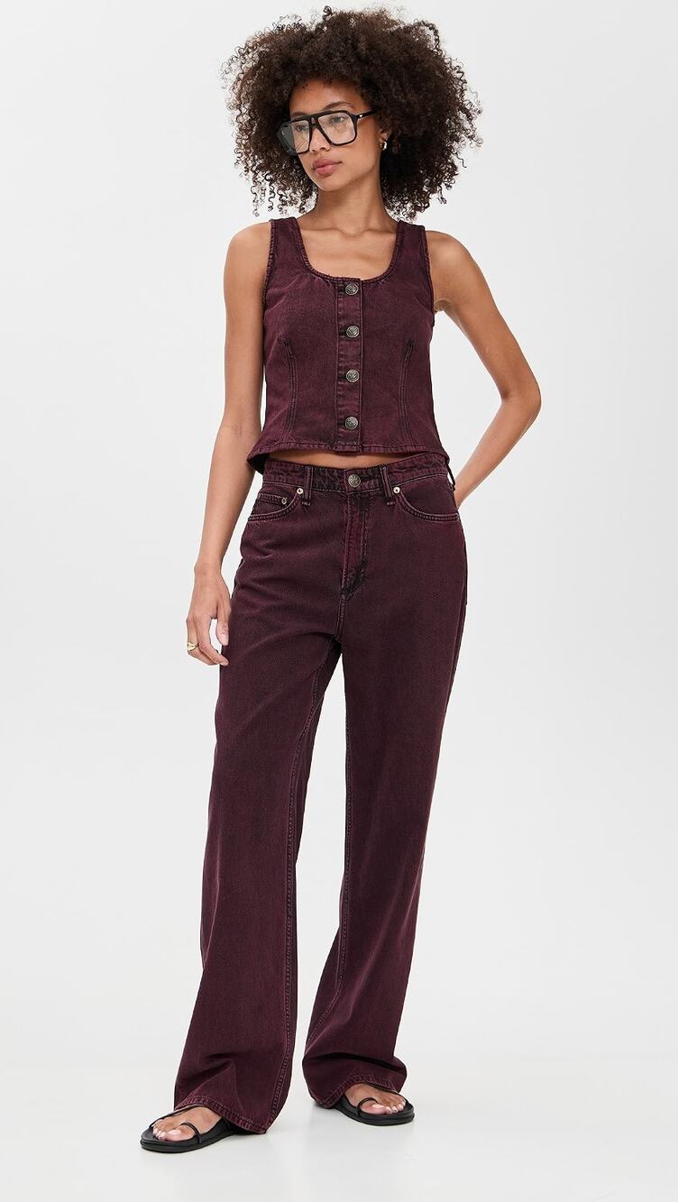 rag & bone The Logan Burgundy Mid Rise Wide Leg Pants Jeans Size 24 NWT